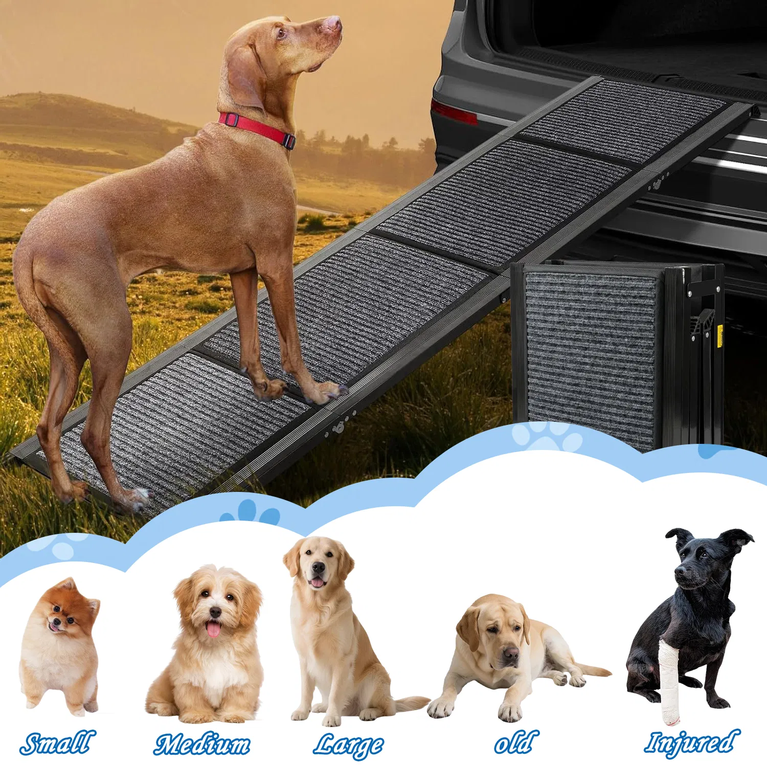 71" Long & 19" Wide Folding Dog Ramp for Car, SUV & Truck – Portable Pet Ramp with Non-Slip Surface, Extra Wide Steps — image 7