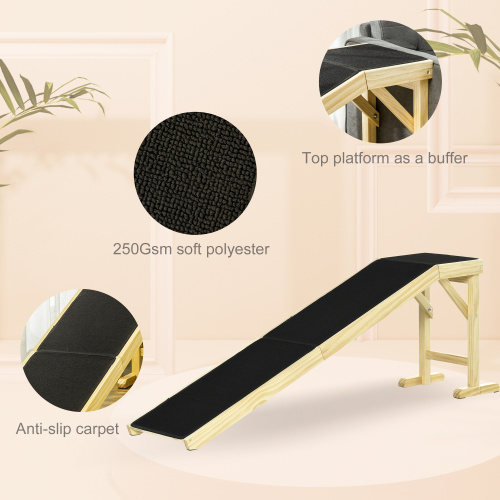 PawHut Dog Ramp For Bed, Pet Ramp For Dogs With Non-Slip Carpet And Top Platform, 74 X 16 X 25, Natural — image 3