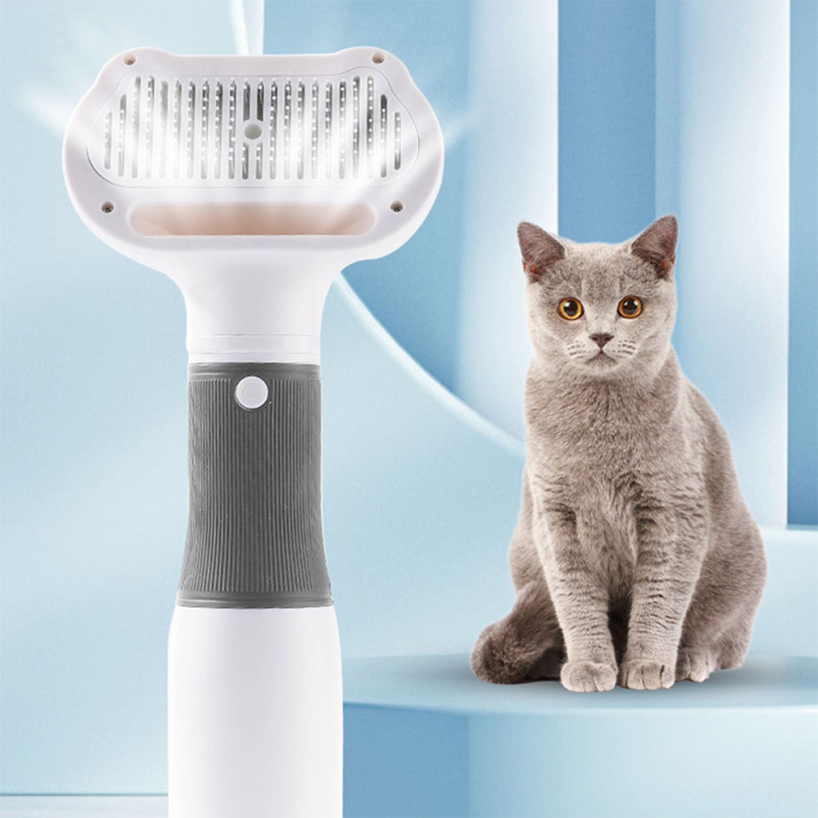 Secador de Pelos de Mascotas con Cepillo Liso Bajo Ruido 600W 3 Niveles de Temperatura Ajustables 3 en 1 para Perros y Gatos Gris — imagen 2