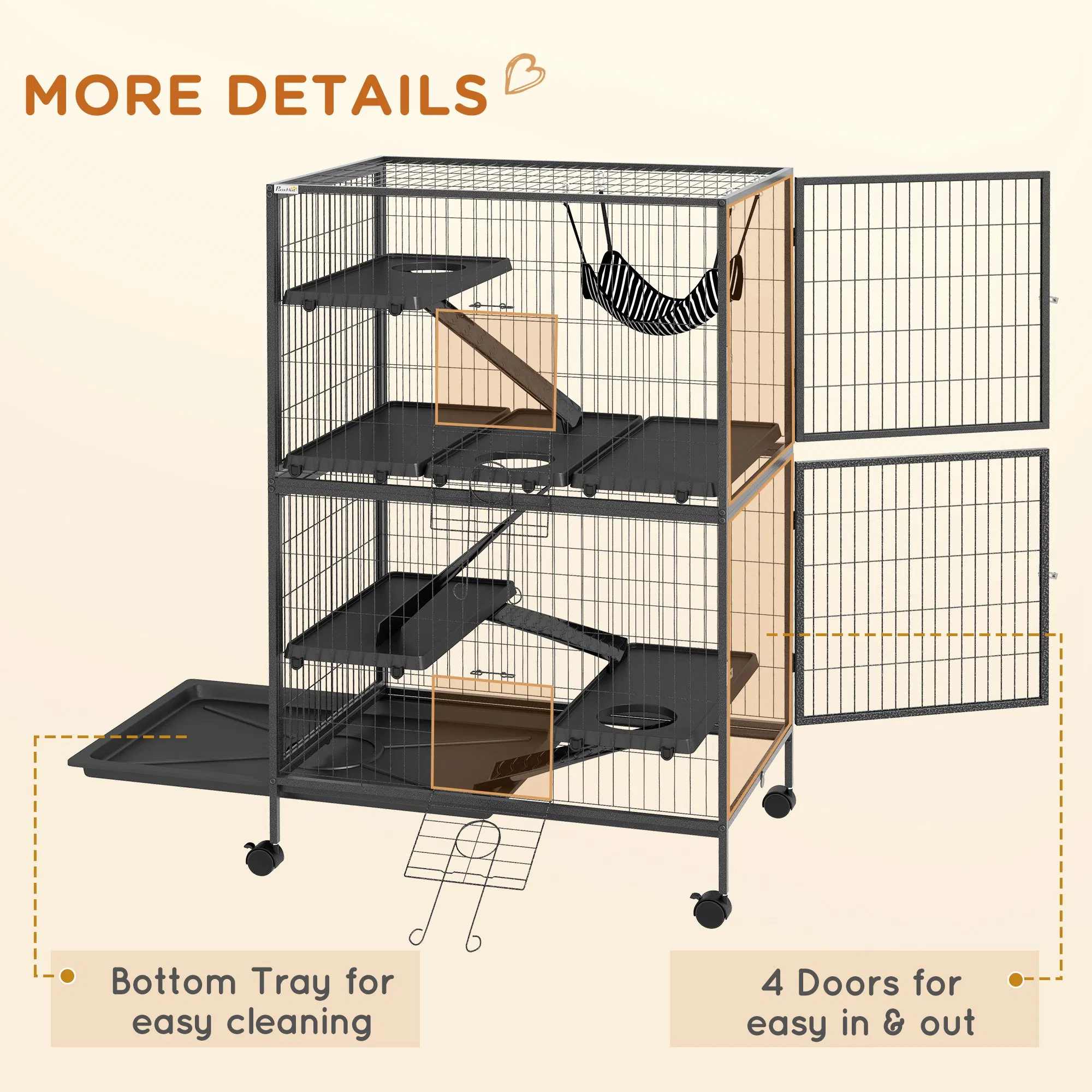 5-Tier Rolling Small Animal Cage, Deluxe Guinea Pig Cage, Ferret Cage for Mink Chinchilla Kitten Rabbit, Grey — image 3