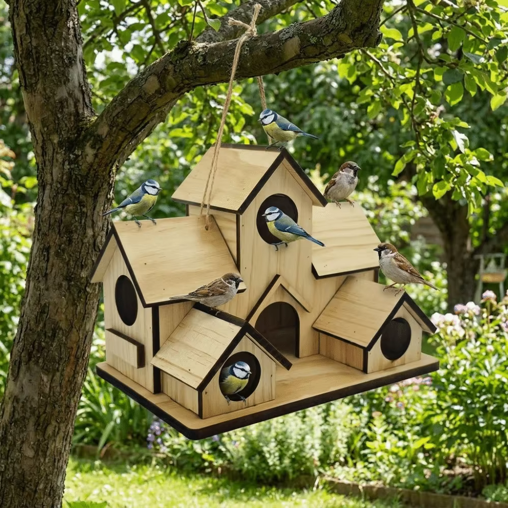 Bird Cages Rainproof Wooden Bird House Ventilation Decorative Hanging Birdhouse Handmade Hatching Nest Tree Balcony — image 4