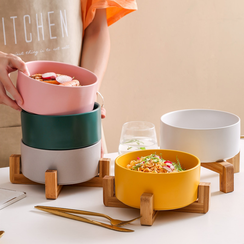 Platos para Mascotas - Estantería de Madera Plato de Ensalada Plato de Fideos Almacenamiento de Llaves Plato de Cerámica para Perros Comida doble — imagen 1