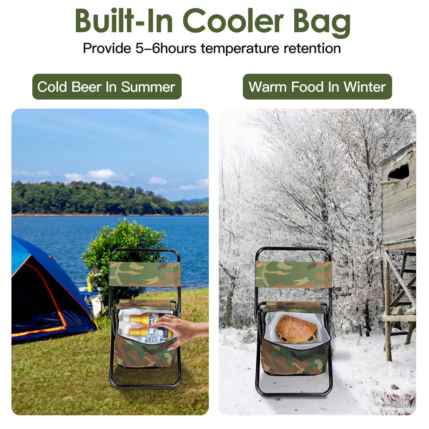 Silla de Pesca Plegable con Almohadón y Bolsa Portátil para Enfriamiento, Manija Ligera para Camping y Caza — imagen 5