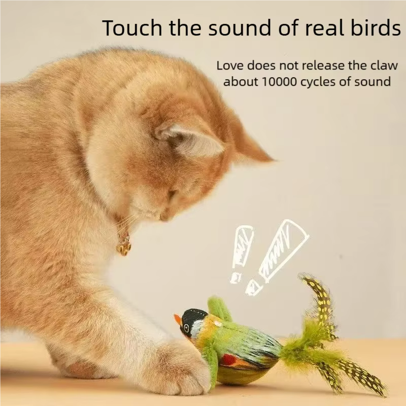 Interactive Cat Toy Electric Simulation Bird With Chirping Sound Flapping Wings Plush Chew Bite Toy For Kittens Cats Pet Supplie — image 4