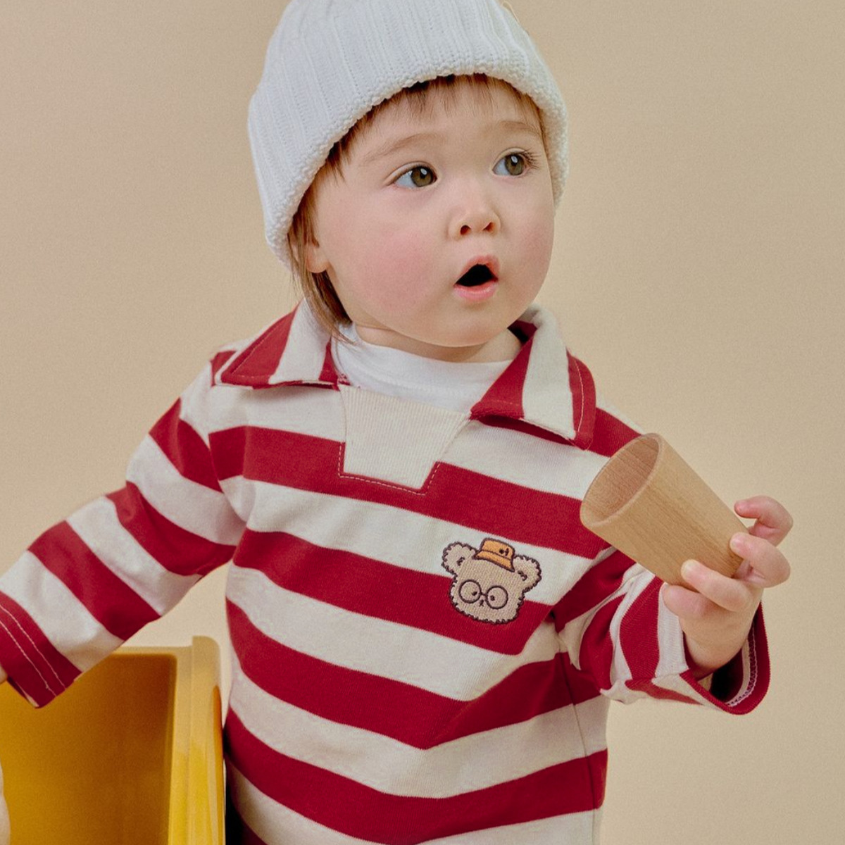 Kids' Stripe Embroidered Bear Shirt Long Sleeve T-Shirt — image 4