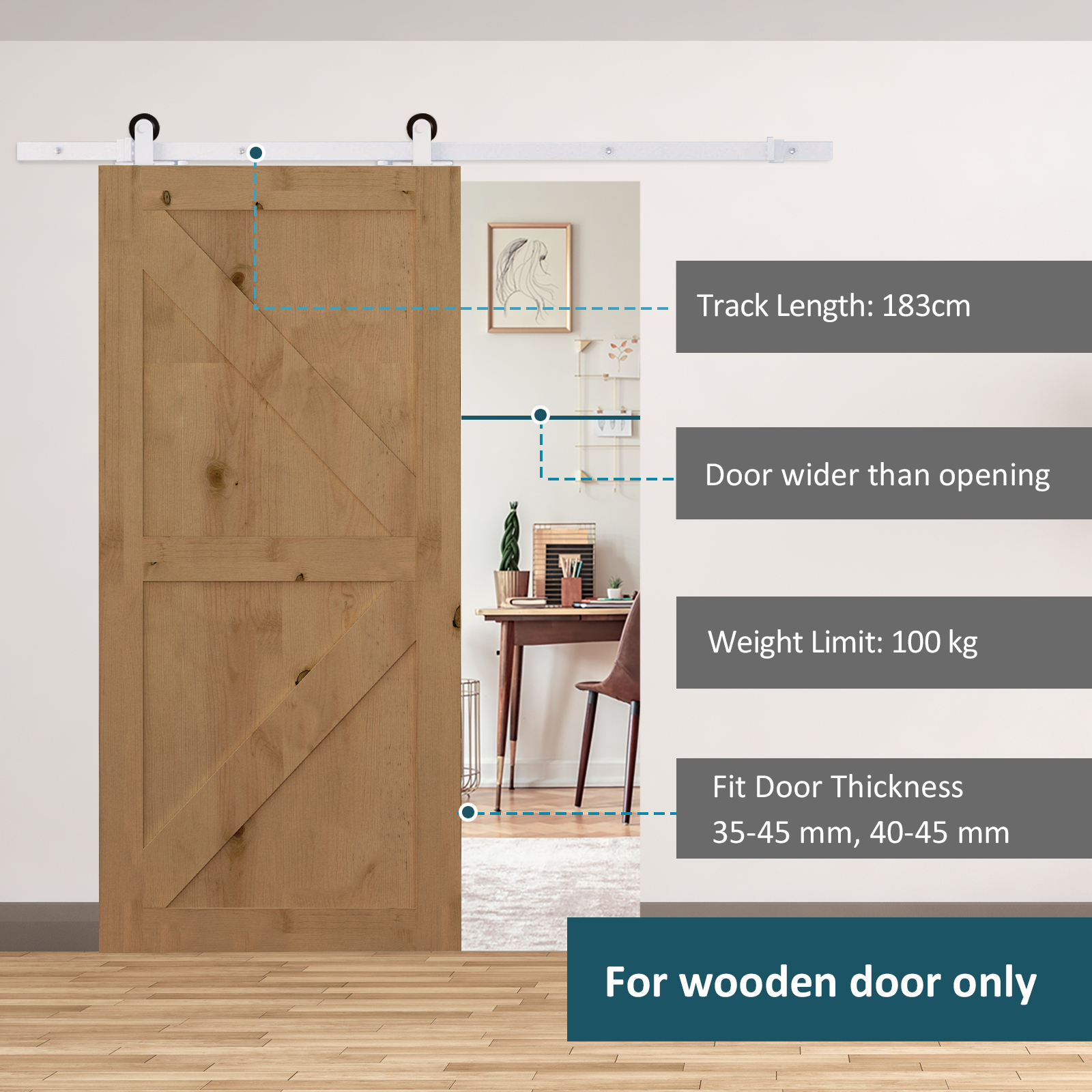 Kit de montaje para puertas correderas interiores rústicas - Blanco (6 piezas) — imagen 4