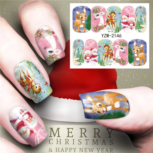 Christmas Water Nail Stickers Transfer Decals Sliders Snowman Deer Halloween Gel Polish Wraps Nail Decor — image 12