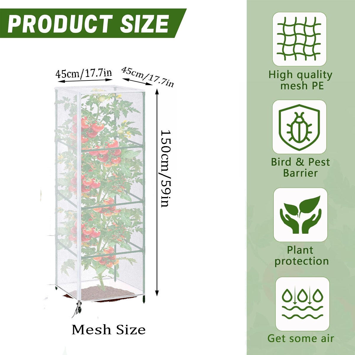 Caja para Tomates Kit Cuadrado Redondo Cubierta de Pájaros Jardín con Cierre y Cordón — imagen 6