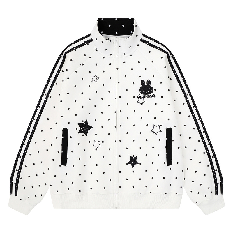 Cute rabbit embroidered sports jacket for women with polka dots and stars — image 7