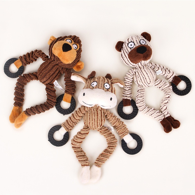 Plush de mascotas alivia estrés, es resistente a mordiscos y dientes que trituran, produce sonido y es un juguete para perros que limpia los dientes y absorbe olores. Figura en forma de mono vaca — imagen 4