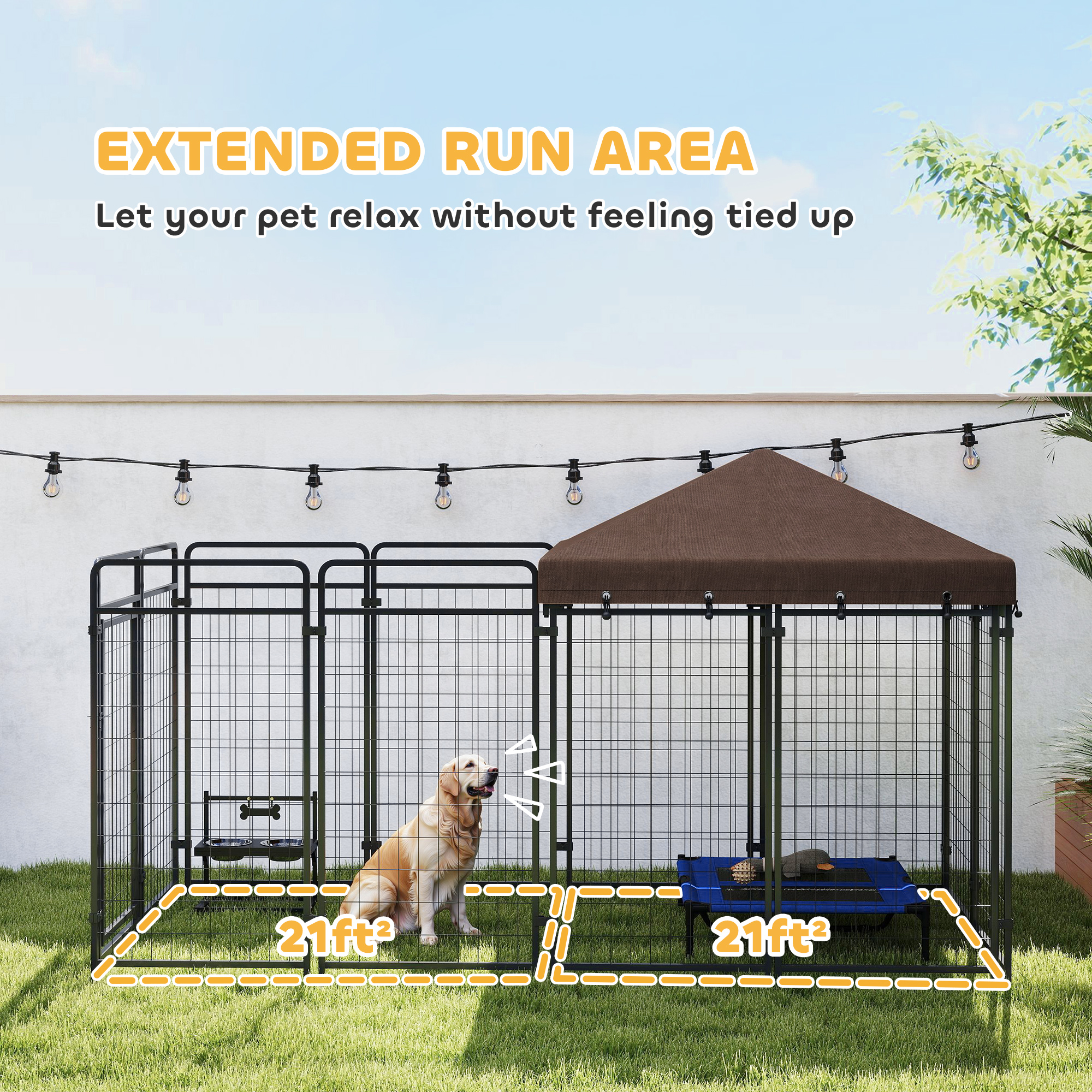 Dog Kennel Outdoor with Waterproof Canopy, Dog Run with Galvanized Chain Link, Secure Lock, for Backyard and Patio, Large and Medium Sized Breeds, Chickens, Ducks, 9.3 x 4.6 x 5.2 — image 7