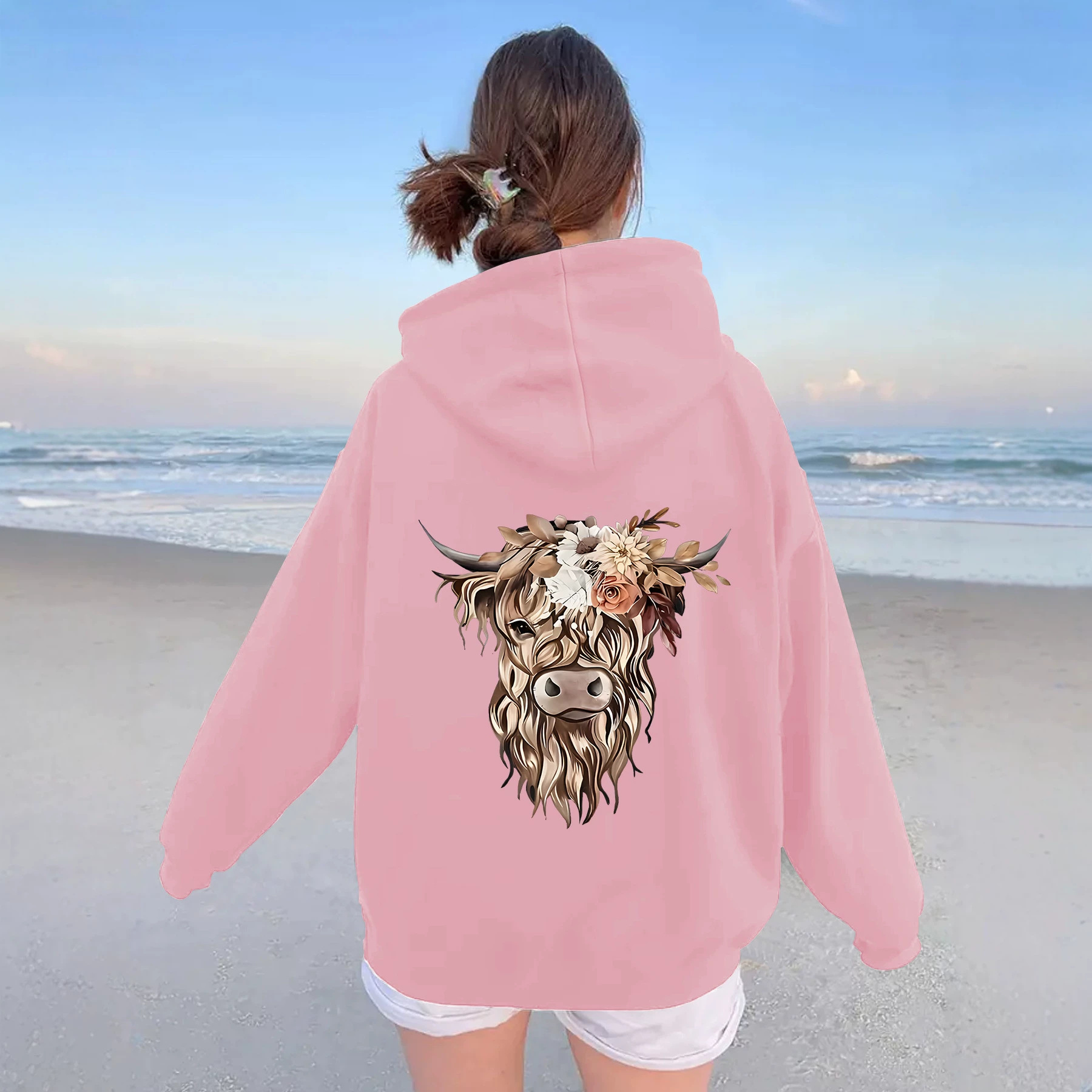 Flower Cow Head Printed Hoodie — image 5