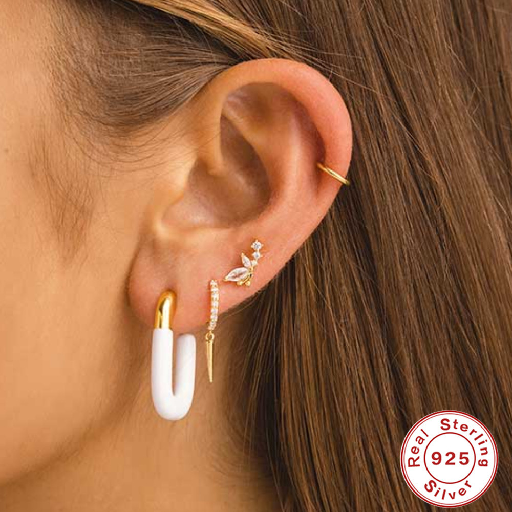 Pendientes de plata esterlina S925 con insignia de viento triple cielo, adorno de mariposa super hada, perforación interna, hilo interno, cabeza plana — imagen 3