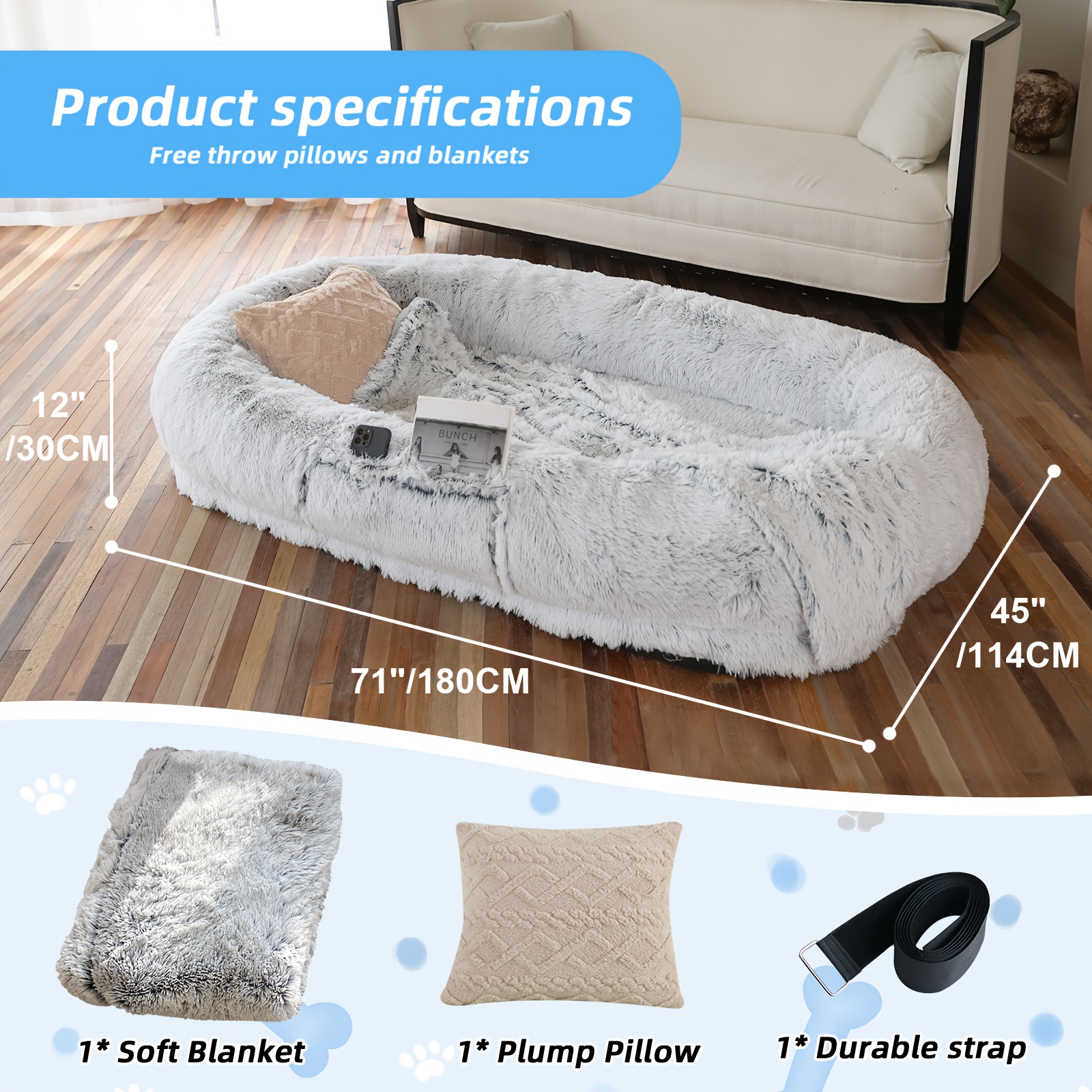Cama para Adultos y Mascotas de Gran Tamaño: Colchón de Felpa Sofocreado con Soporte Ortopédico — imagen 16