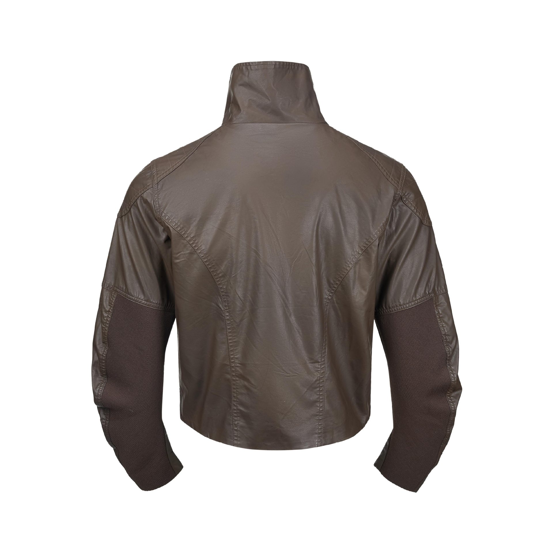 Deconstructed Stand Collar PU Leather Hunting Jacket — image 3