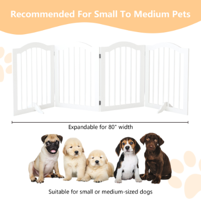 27.6 Height Tall Freestanding Pet Gate, 4 Panels Foldable Dog Gate, Solid Wood Folding Safety Fence Wooden Dog Gate With 2 Pcs Support Feet Ideal For Stairs, Doorways, Halls, Kitchens — image 11