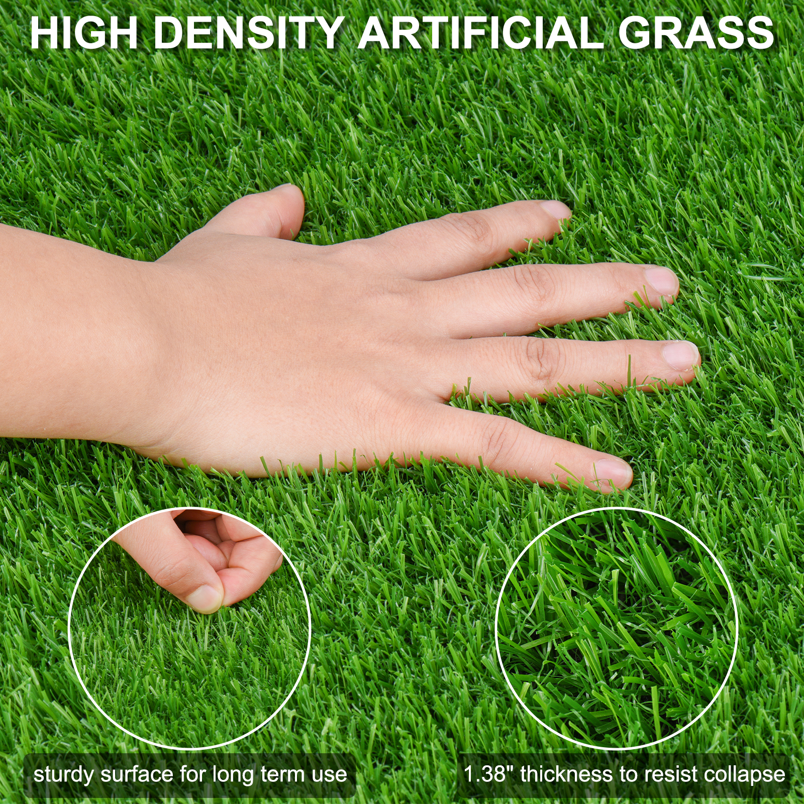 5FTX10FT Outdoor Artificial Grass Runner Rug, Thick Realistic Fake Grass Roll Decor Patio Balcony Garden Lawn, Dog Pets Turf Drain Mat, 0.78 Pile Height — imagen 4