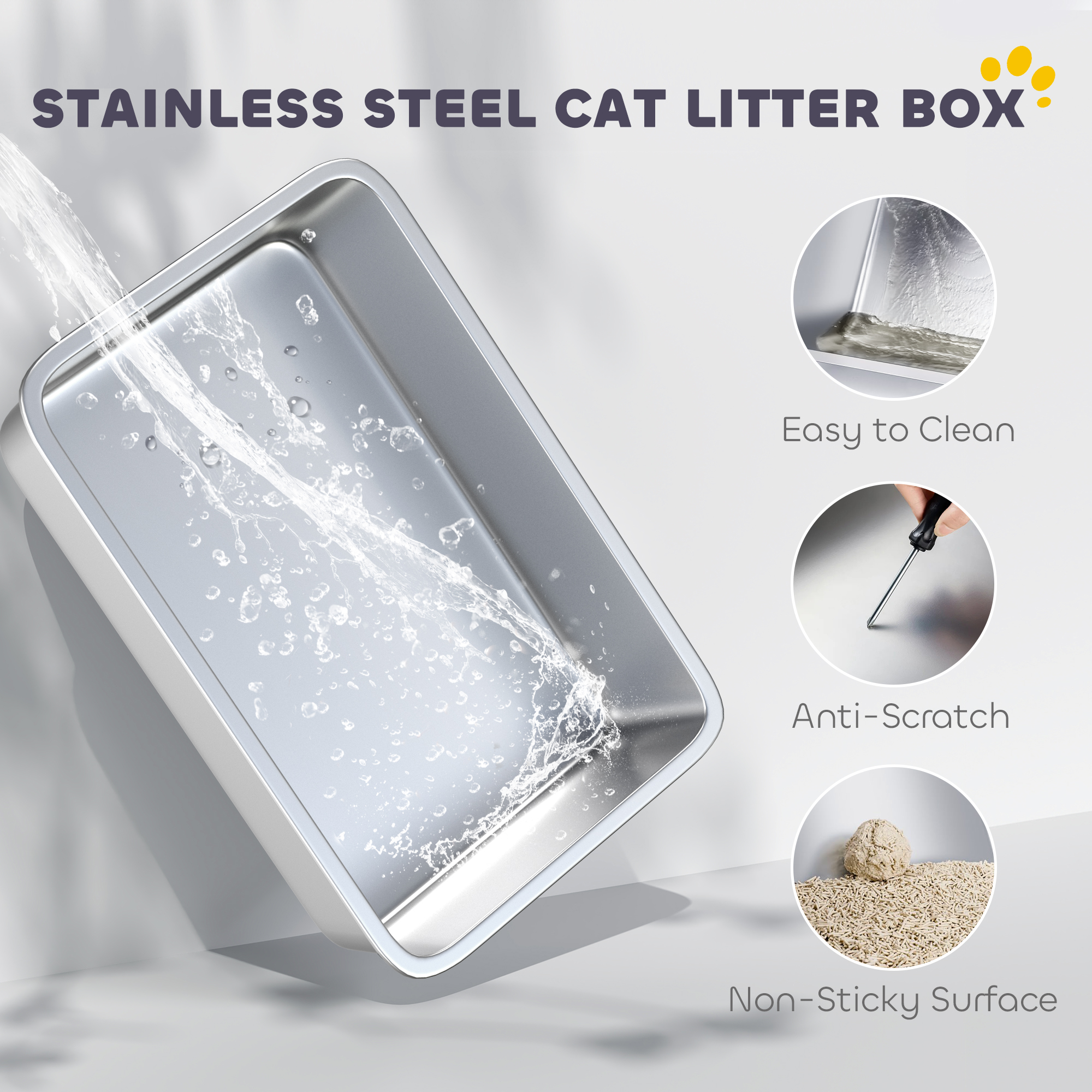 Extra Large Stainless Steel Cat Litter Box for Big Cats with Flip Cover, High-Sided Enclosure & Scoop — image 6