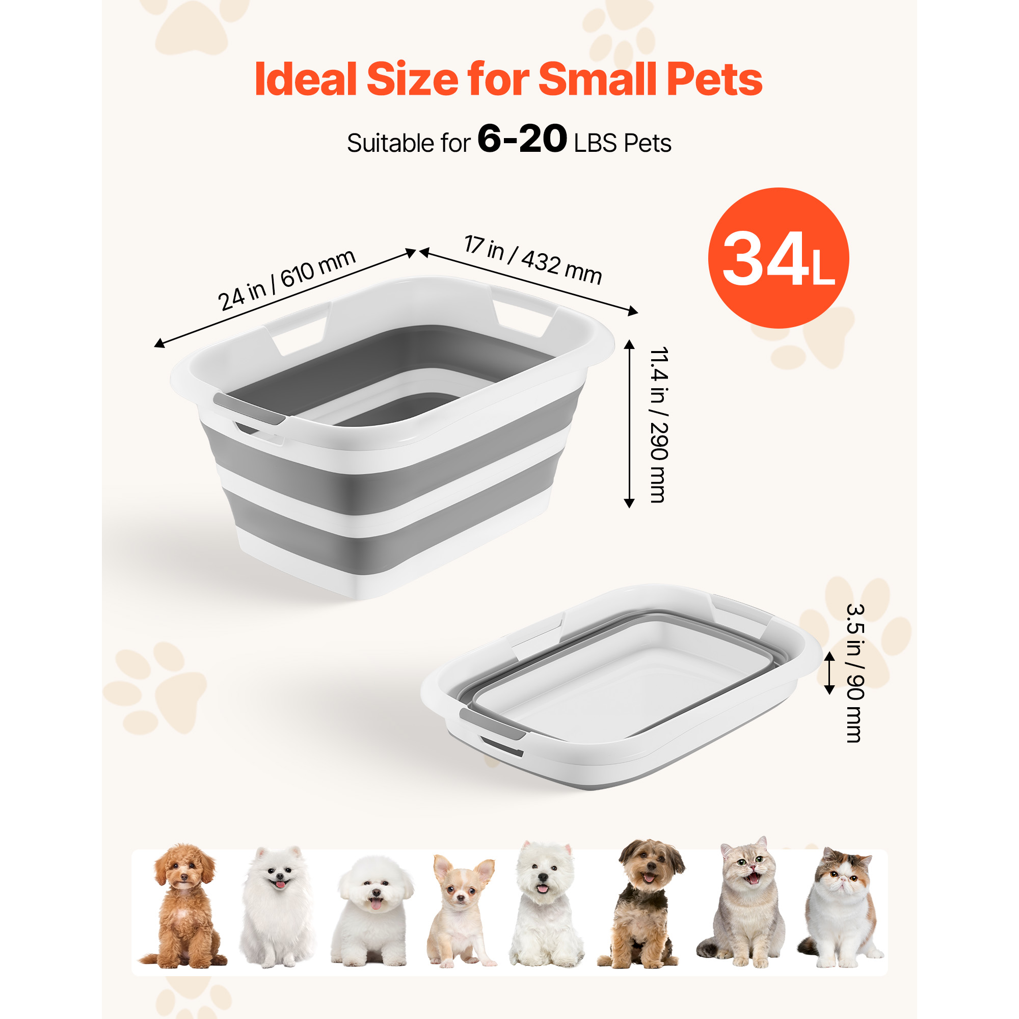 Dog Bathtub, Collapsible Dog Bath Tub, Pet Bathing Grooming Wash Shower Station, Portable Space-saving & Stable Support, Built-In Drainage Hole For Small Pet Puppy Doggie Cat Outdoor, Gray White — image 4