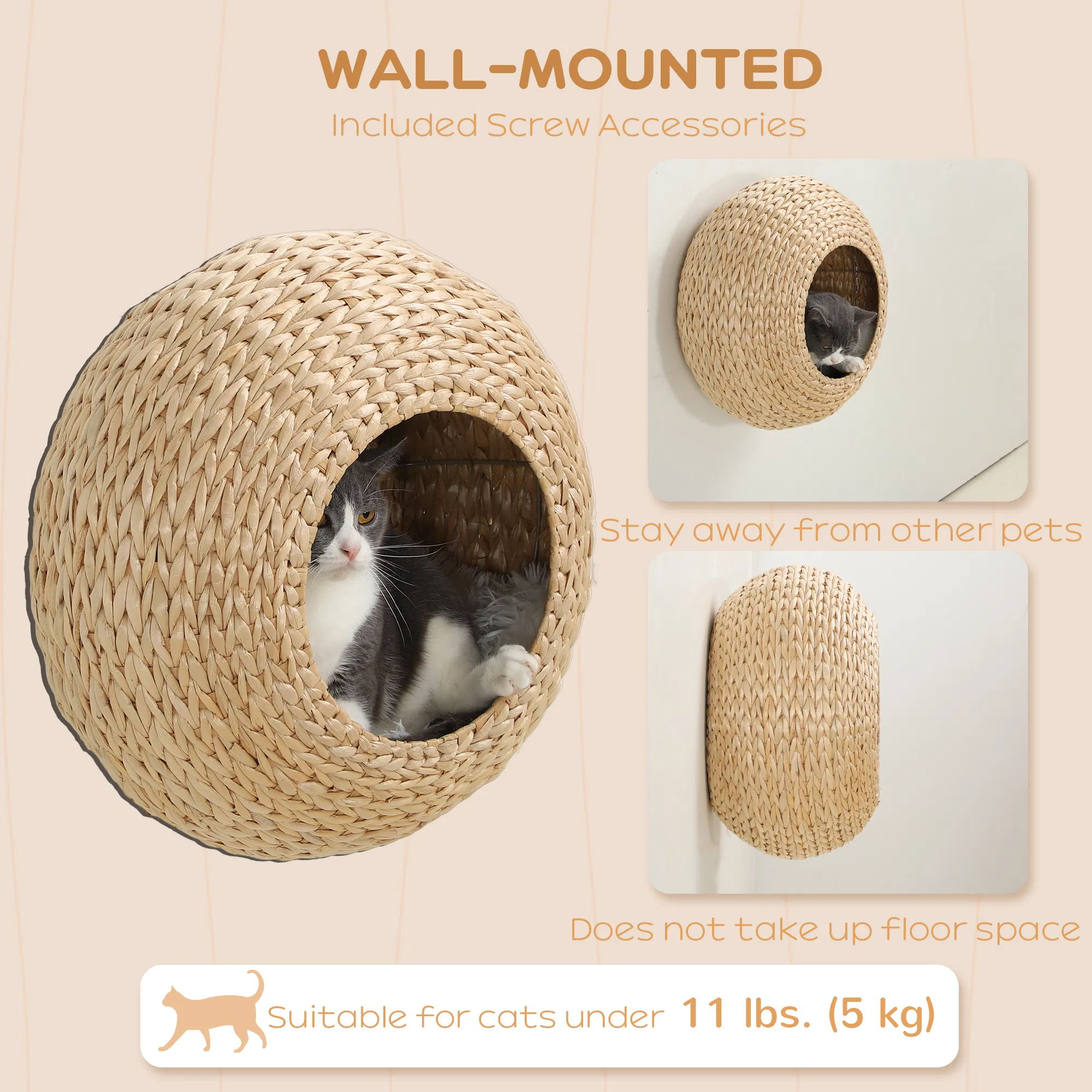 Cat Wall Shelf with Washable Cushion, Wall Mounted Cat Condo Furniture for Indoor Kittens, Beige — image 3
