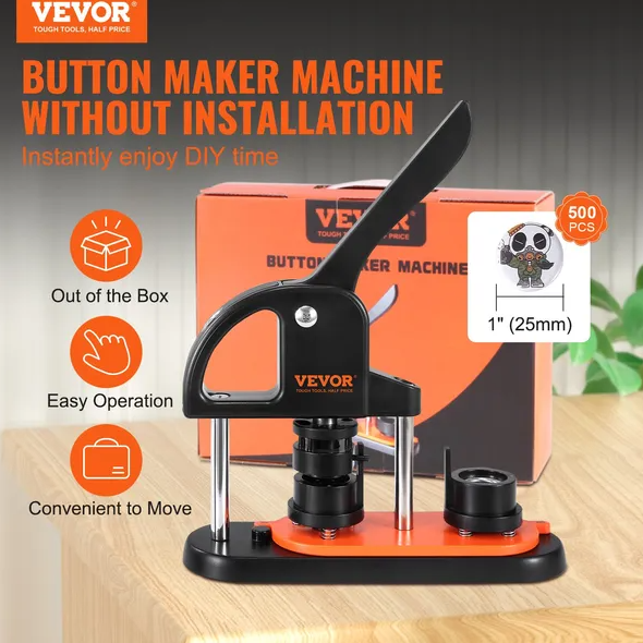 Button Maker Machine, 0.98 Inch 25mm Pin Maker With 500pcs Button Parts, Button Maker With Panda Magic Book, Ergonomic Arc Handle Punch Press Kit, For Children DIY Gifts And Christmas — imagen 1