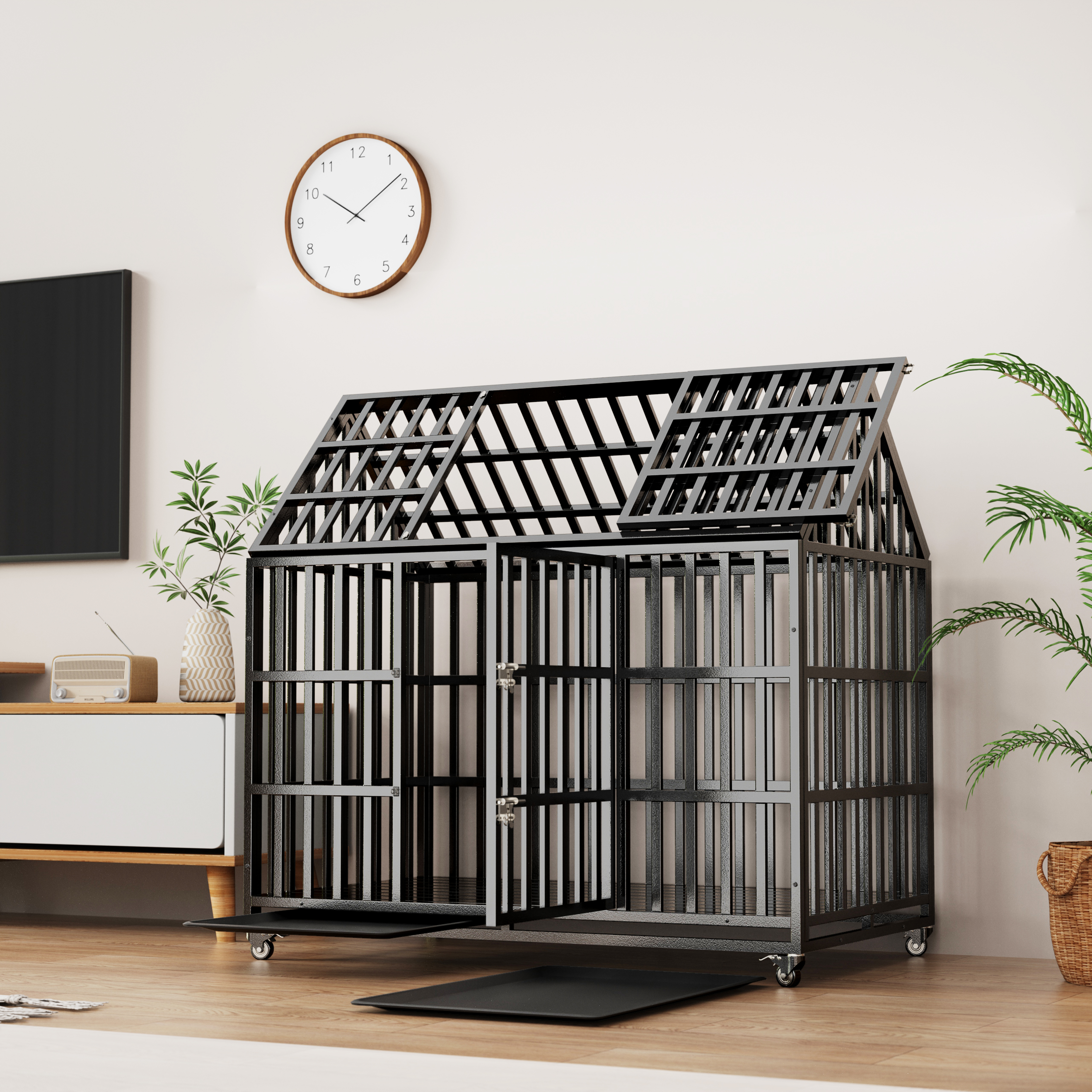 Jaula Resistente para Perros de 55", Jaula Grande de Metal Resistente para Perros Grandes con 4 Ruedas con Bloqueo — imagen 1