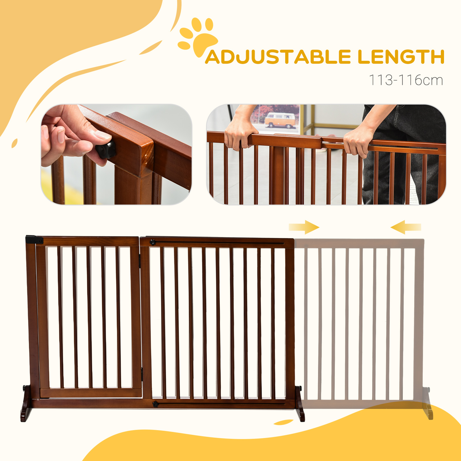 Puerta de Perro Libre de Soporte con Puerta Reversible y Cerradura, 3 Paneles, Madera Natural — imagen 6