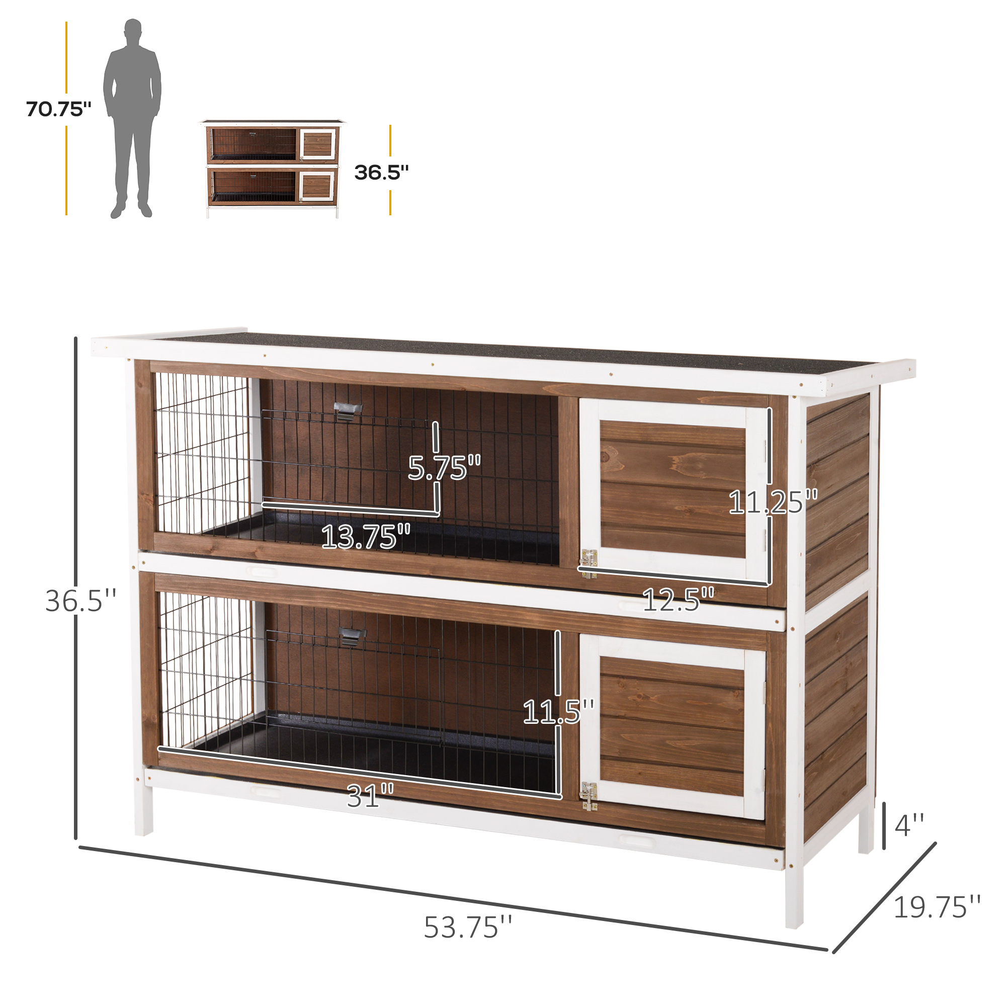 Casa para Conejos de Madera con Techos de Asfalto y Divisores para Animales Pequeños — imagen 8