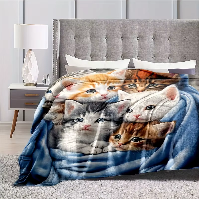 Manta de Viaje con Estampado de Gatos Adorable, Muebles y Hogar Cálido para Todos los Años — imagen 2