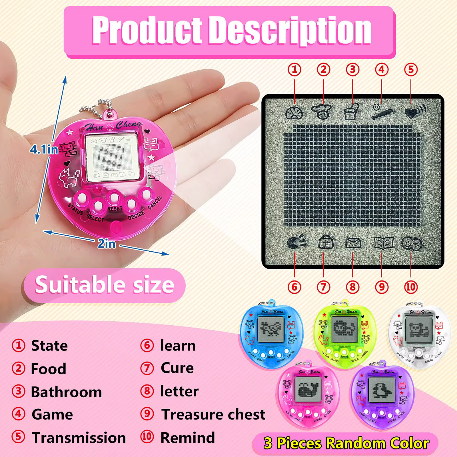 Electronic Pets Game Tamagotchi Handheld Game Console Toy in Russian Original German Spanish Polish Virtual Digital Pet Toy — image 2