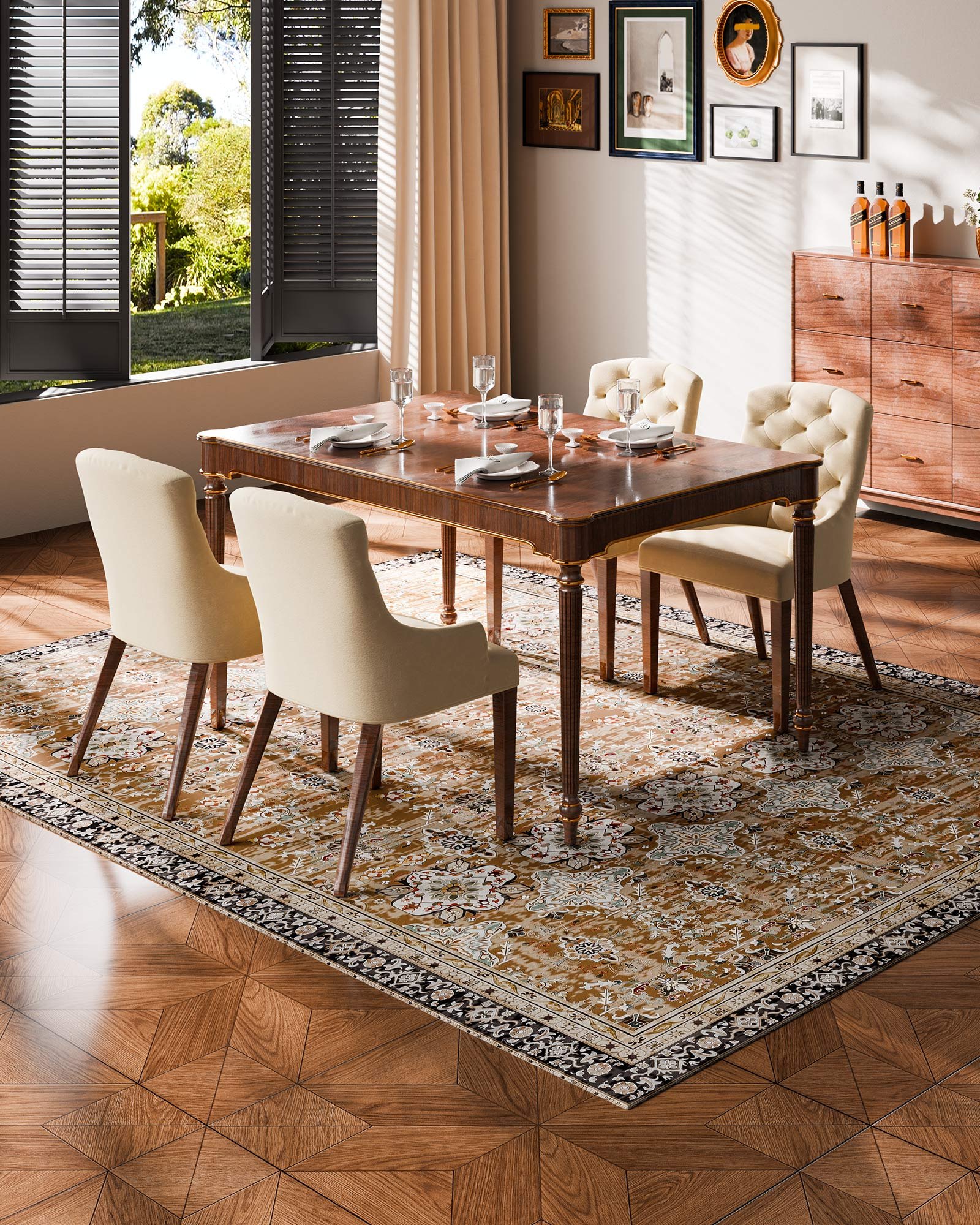 Area Rug, 7.5 X 9.5 Ft Large Washable Rug, Non-Slip And Tear-Resistant Soft Carpet, Pet & Child Friendly Vintage Area Rugs, Indoor Mat For Bedroom, Living Room, Office, Entryway, Brown Green — imagen 3