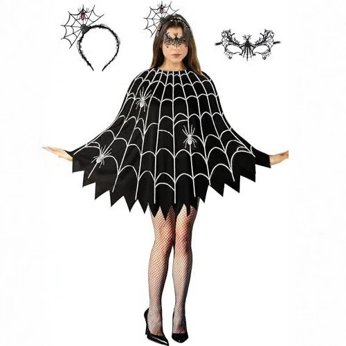 Halloween Spider Web Cape Witch Costume Stage Performance Clothing Adult Cosplay Party Cloak — image 4