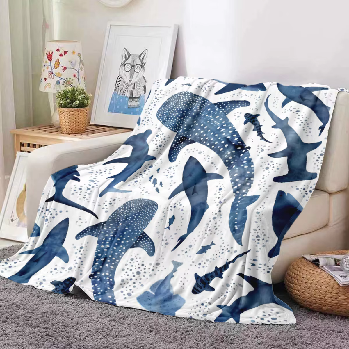Shark print nap blanket, flannel blanket, suitable for sofas, beds, cars, rooms, offices, camping, exquisite gift blankets — image 3