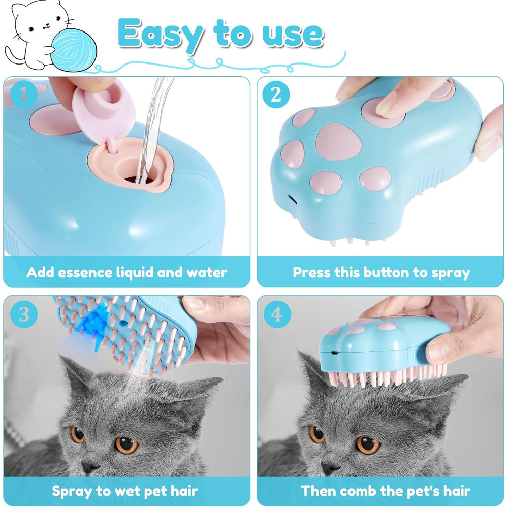 Pulidora de Vapor Recargable con Forma de Garra de Gato: Cepillo para Mascotas con Dientes de Silicón Suaves para Masaje, Pérdida de Pelo y Eliminación de Pelos — imagen 9