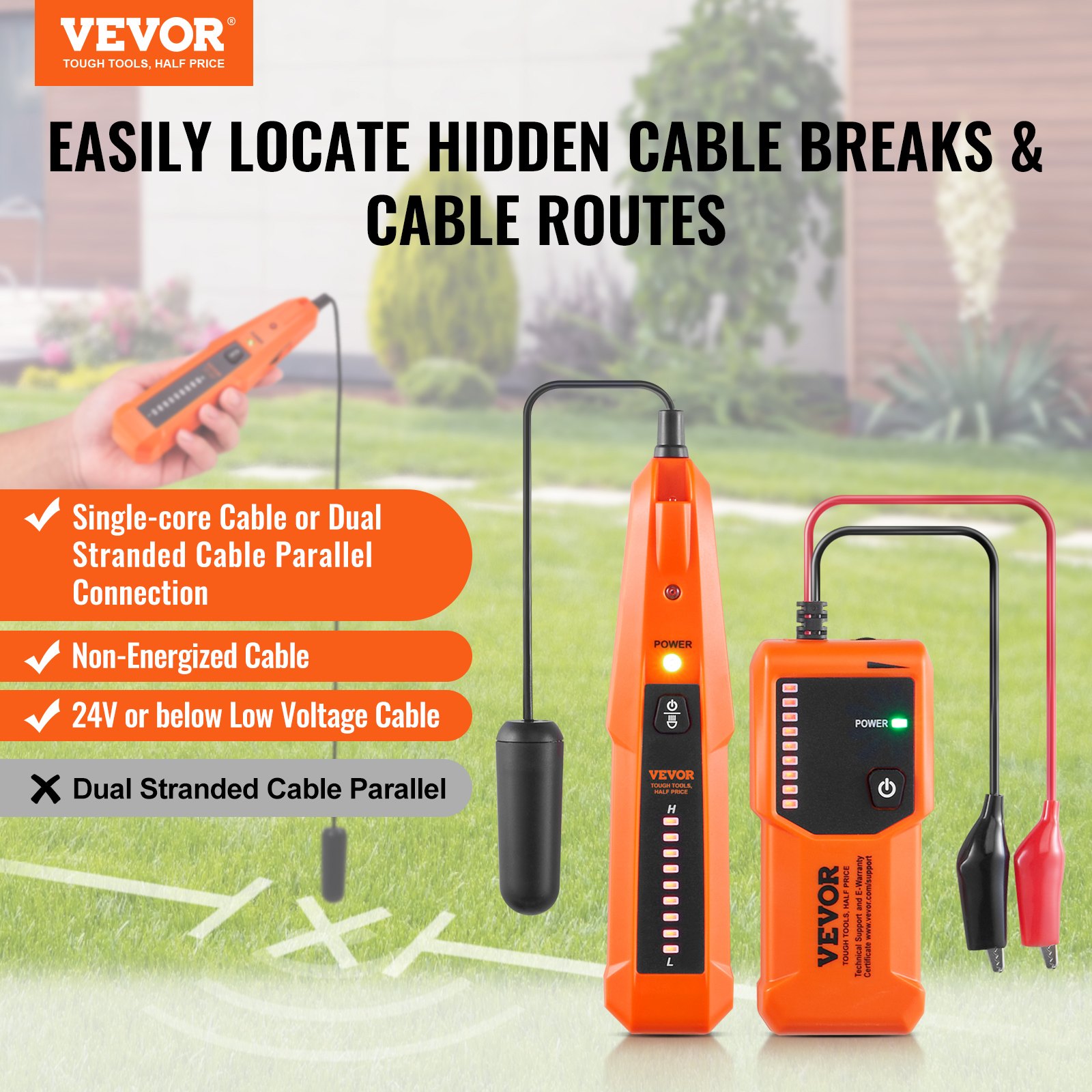 Localizador de Cables Subterráneos, 3 FT de Profundidad Máxima, Detector de Roturas con Auricular, Hasta 1000 FT de Longitud de Detección para Jardinería y Sistemas de Riego — imagen 5