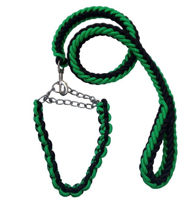 Double Strand Rope Large Dog Leashes Metal P Chain Buckle Contrast Colorful Pet Traction Rope Collar Set Firm 1.2m Length — image 9