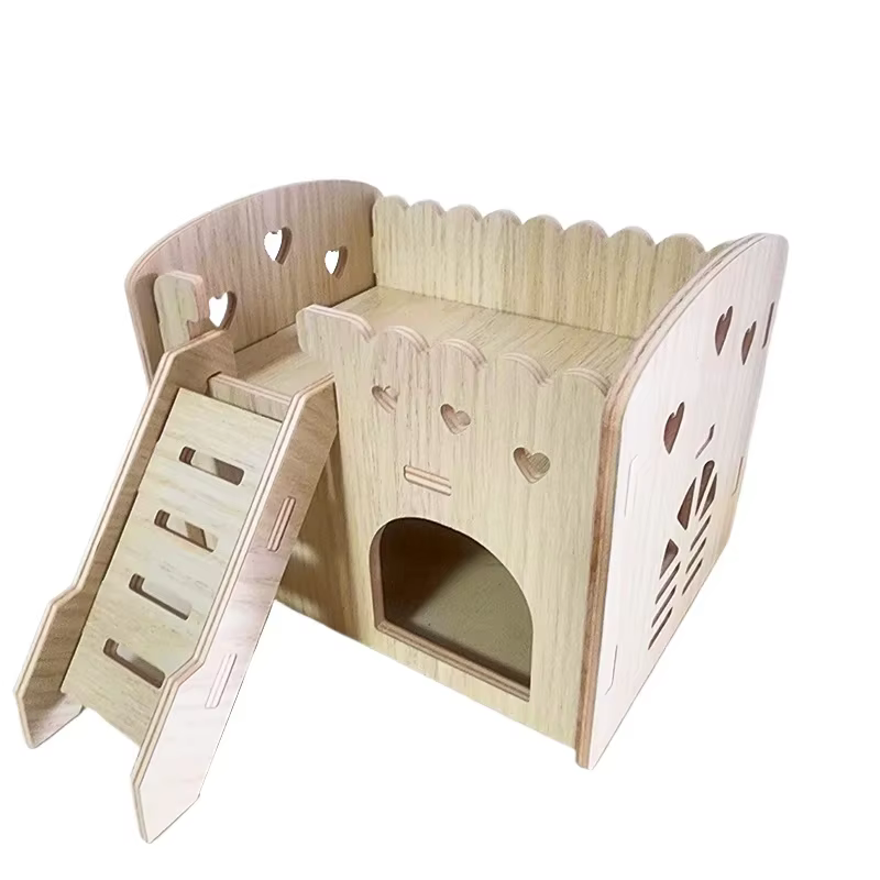 Casa de Hámster Suave con Escalera de Madera para Ratones y Roedores Pequeños - Castillo con Puente Arco para Conejos de Laboratorio — imagen 3