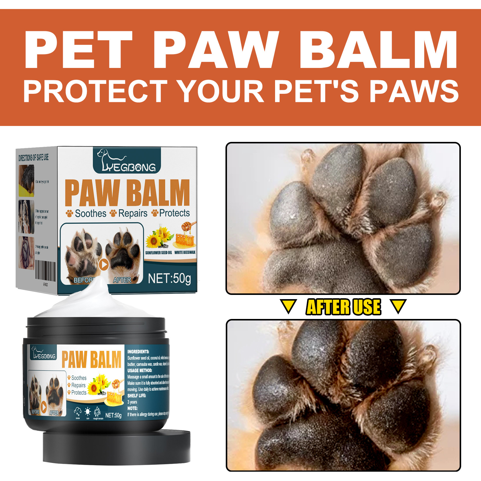 Cremas para Patas de Mascotas Yegbong - Protector de Pieles Secas y Arrugadas para Perros y Gatos con Aceites Naturales — imagen 4