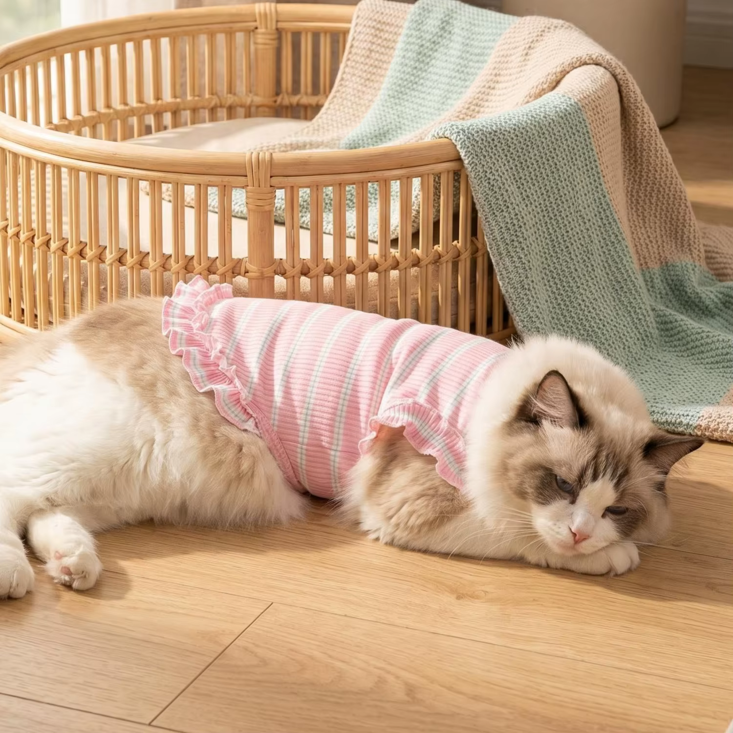Ropa de Verano para Pequeños Perros - Camiseta de Tank con Estampado de Rayas y Florituras para Perros Pequeños — imagen 5