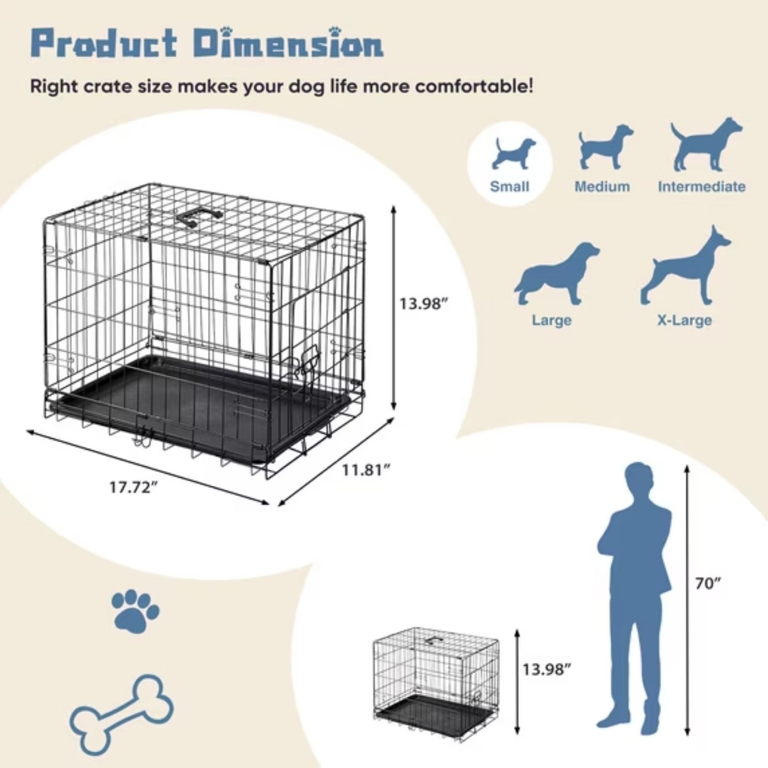 Caja de Perro con Puerta Única - Cárcel Metálica para Mascotas Duradera, Cerradura Segura, Diseño Reversible, Plato Removible para Limpieza Fácil, Caja Portátil para Perros Pequeños — imagen 3