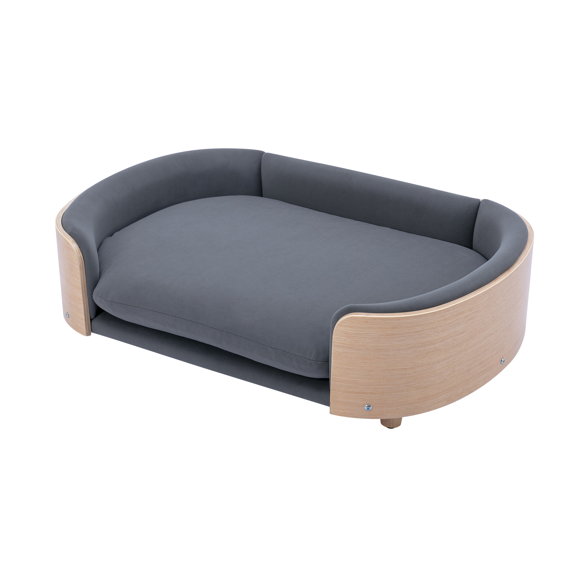 Scandinavian style Elevated Dog Bed Pet Sofa With Solid Wood legs and Bent Wood Back, Velvet Cushion, Large Size — image 8