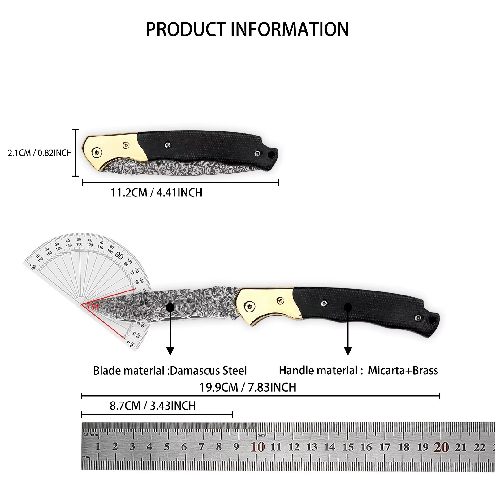 High Hardness Damascus Steel Camping Fishing Hiking Folding Knife Outdoor Activities Gear Micarta + Brass Handle Climbing Tools — image 6