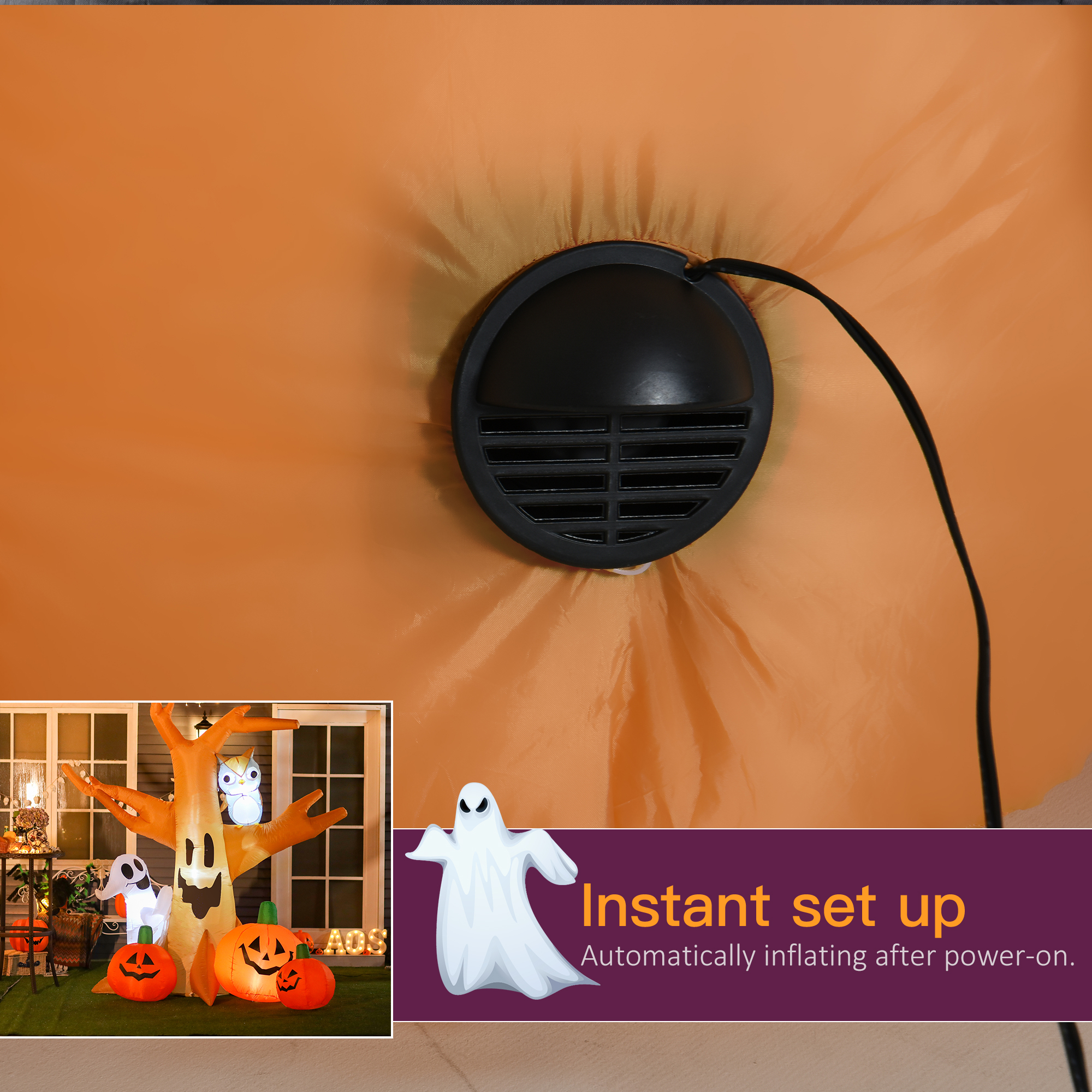 Decoración Inflable Iluminada de Halloween de 7.5' de Alto, para Exterior, Árbol Embrujado con Búho, Fantasma y Calabazas, Decoración de Jardín Inflable con LED para Patio, Fiestas y Festividades, Resistente al Agua — imagen 6