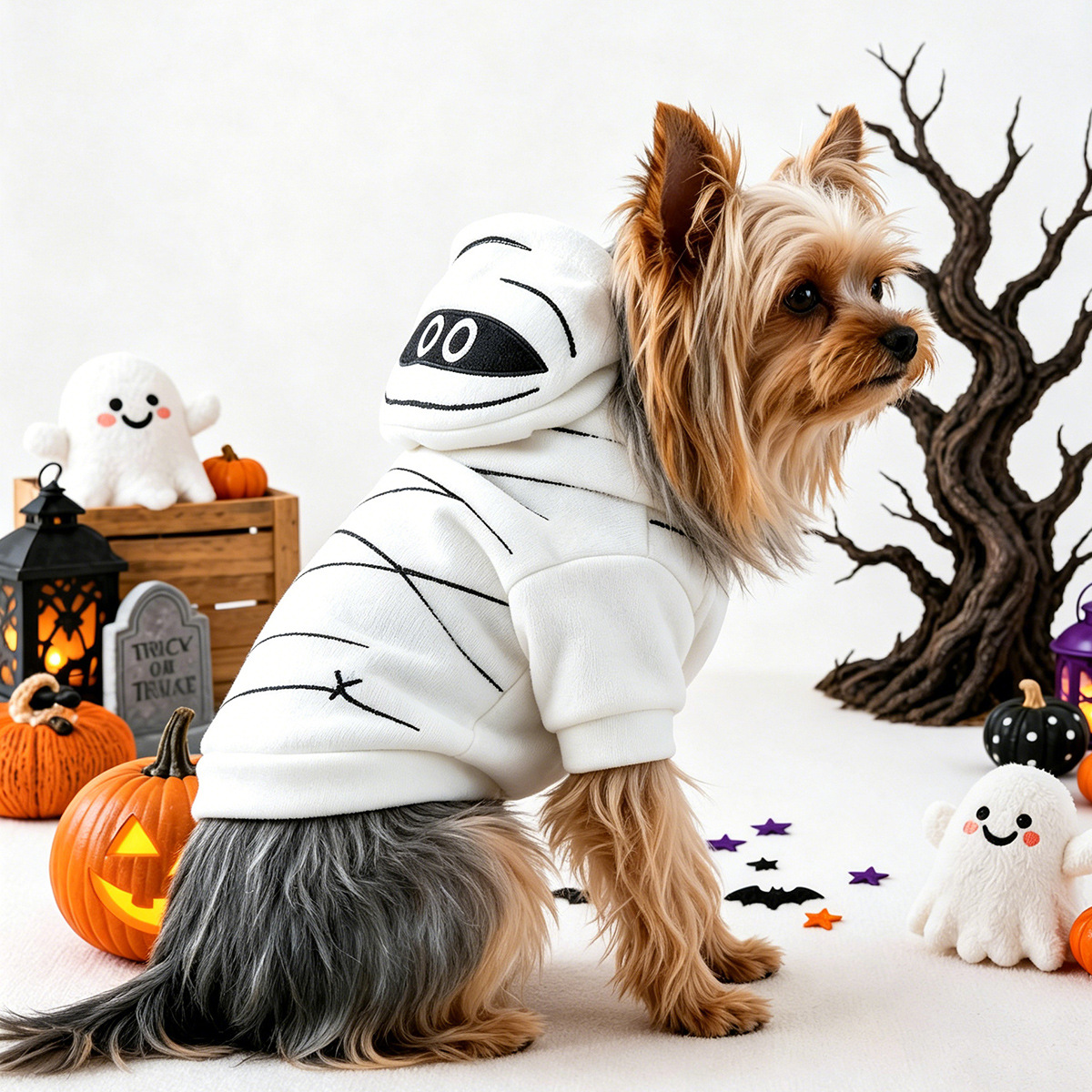 Cute Halloween Mummy Hoodie for Small Dogs and Cats, Warm Autumn/Winter Pet Clothing — image 1