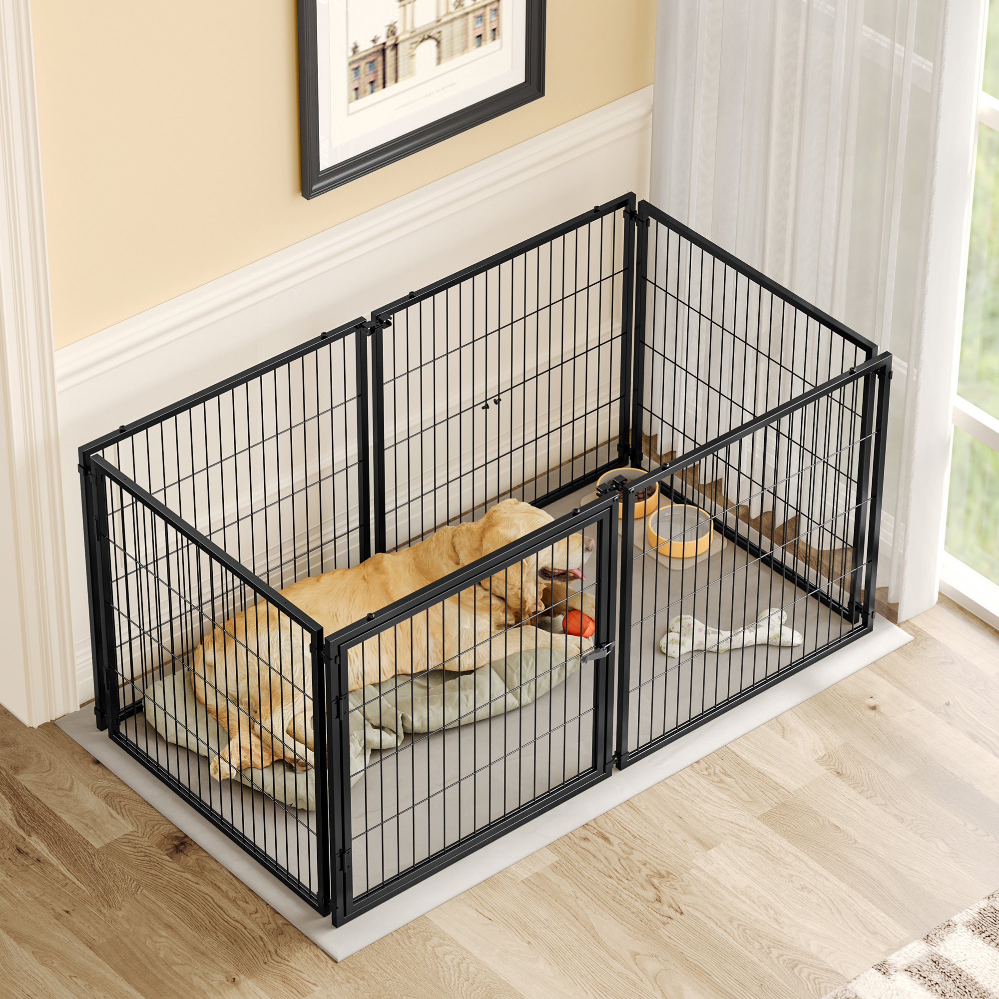 Large Dog Cage 63.7 Dog Kennel For Medium Dogs Puppy Dog Playpen With Top, Pet Cage, Indoor, Black.63.7W X 34.2D X 31.7H — imagen 3
