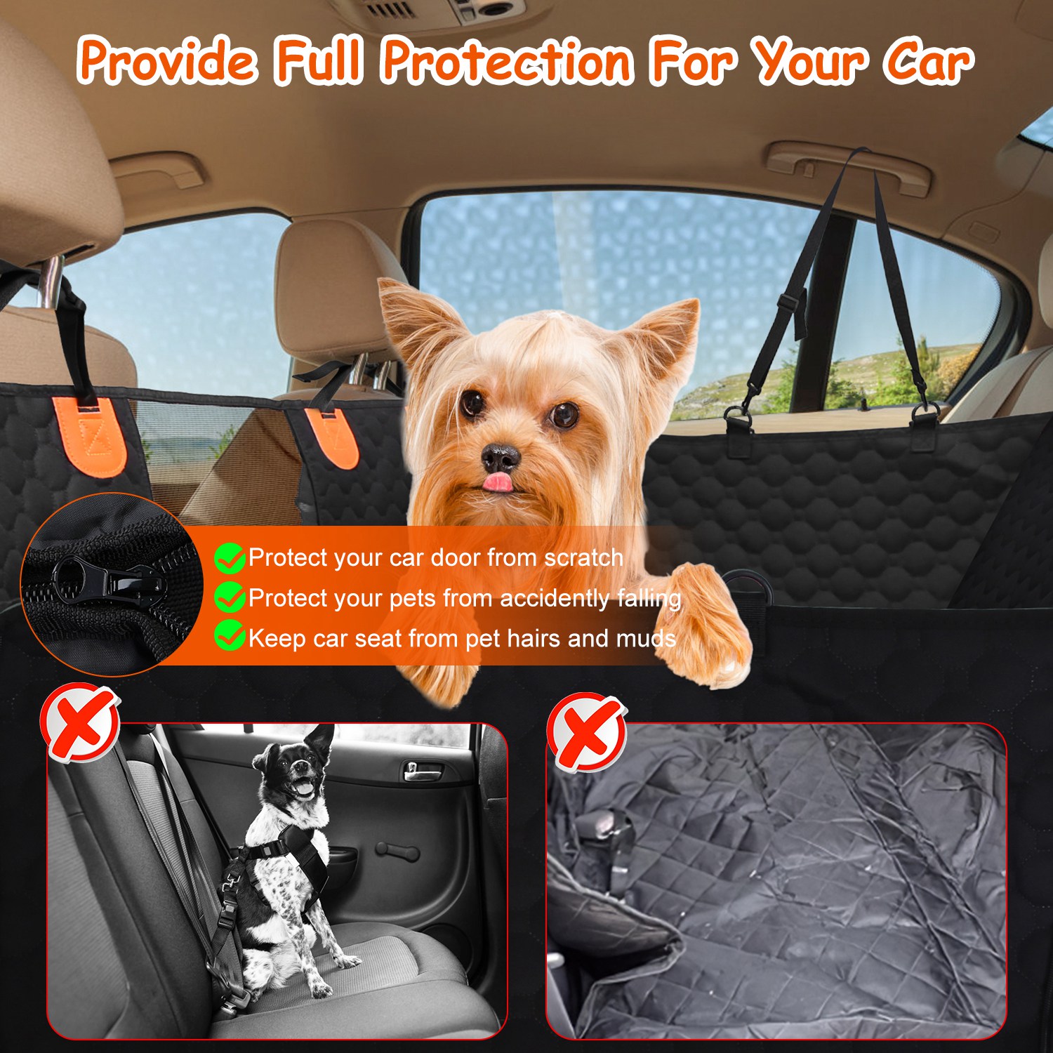 Cubierta de Asiento para Perros con Ventana de Malla y Bolsas de Almacenamiento con Cerradura, 600D Tela de Cuero de Oso Impermeable con Deslizadores para Coches, Camiones y SUVs — imagen 3