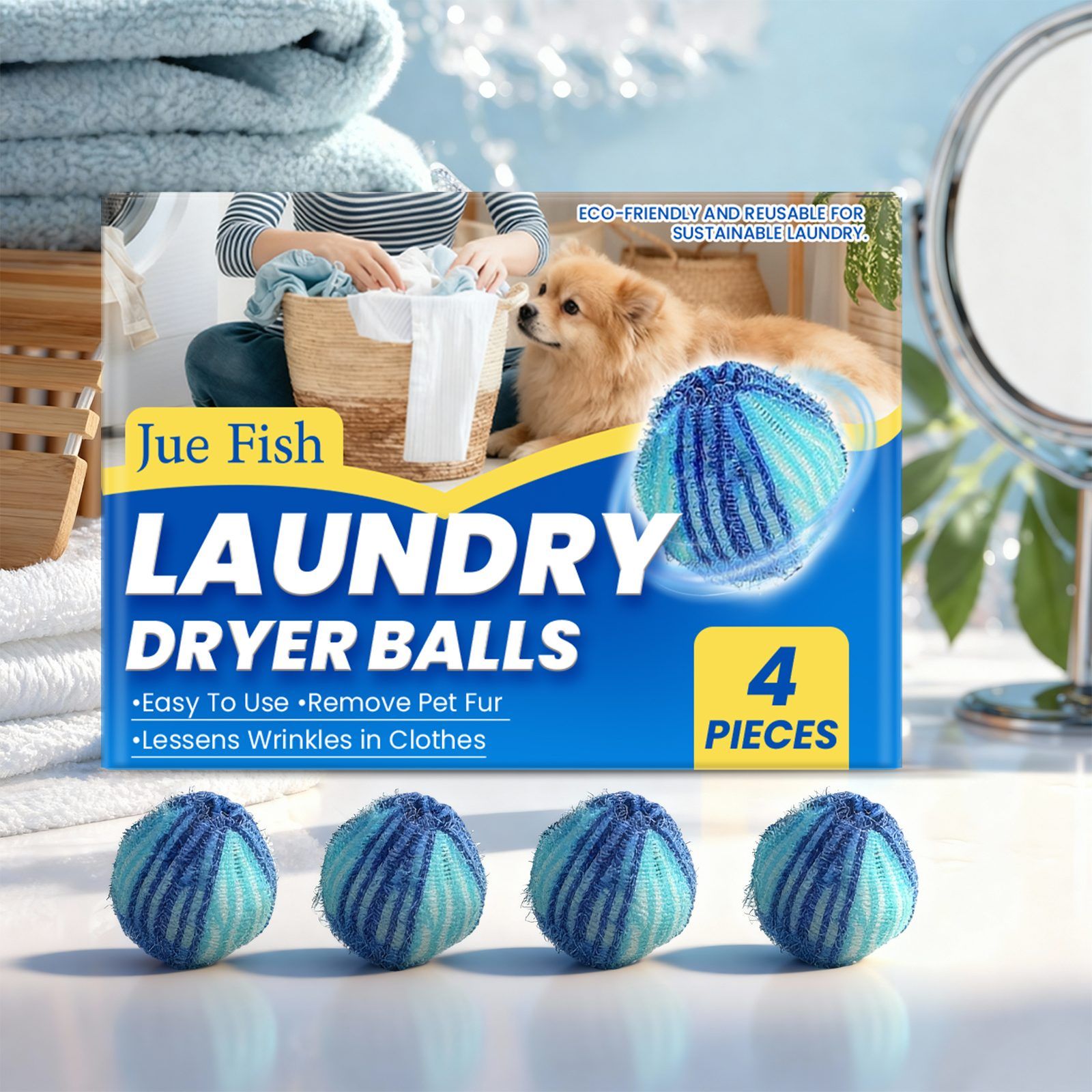 JUE FISH Reusable Pet Hair Laundry Dryer Balls, 4 Pack — image 2