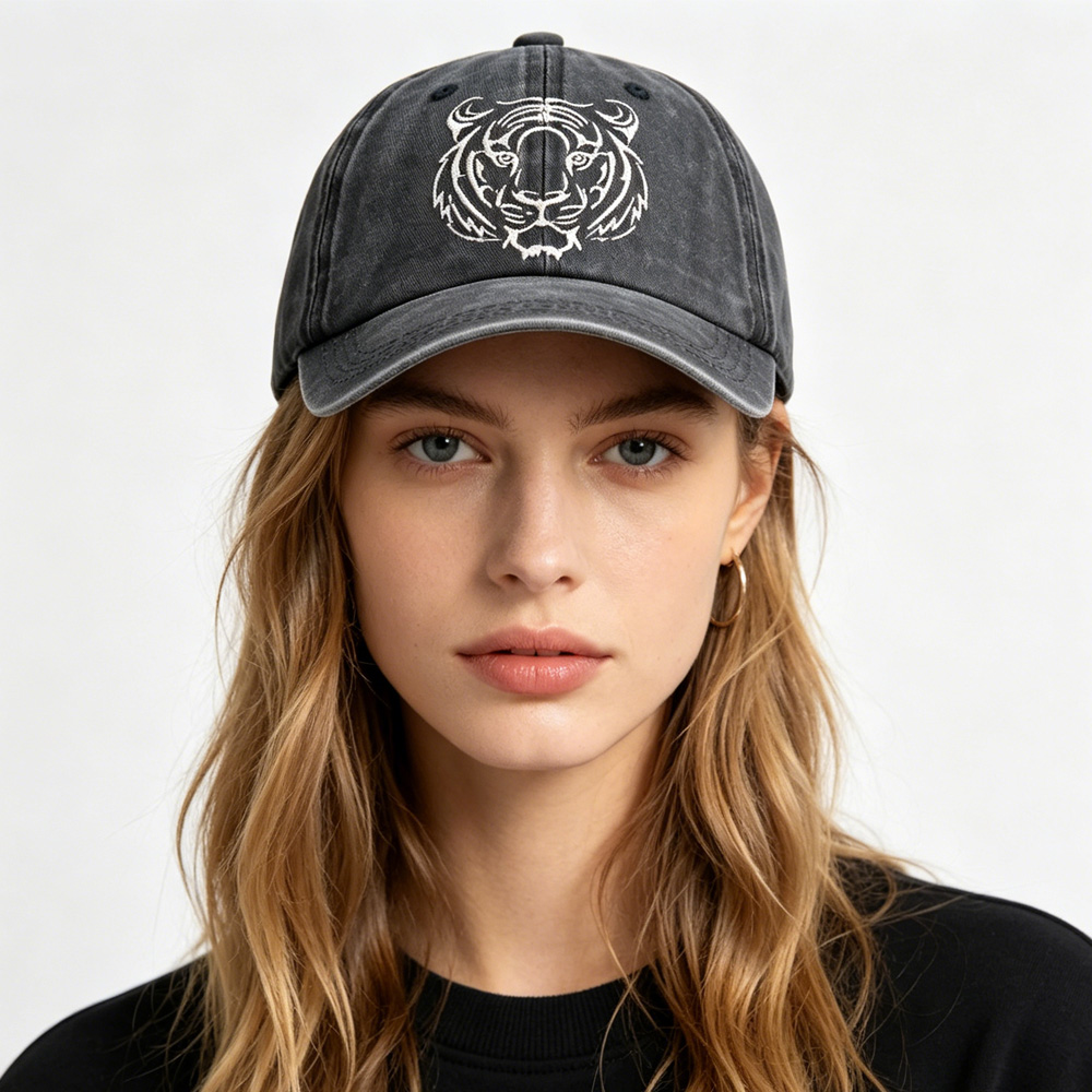 2pcs Tiger Head Embroidered Baseball Cap - Vintage Washed Cotton Hat, Adjustable Unstructured Low Profile, Wildlife Animal Cap For Men Women — image 1