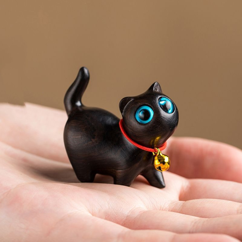 Sandalwood Kitten Ornaments Cute Hippo Mini Wooden Cat Play — image 23