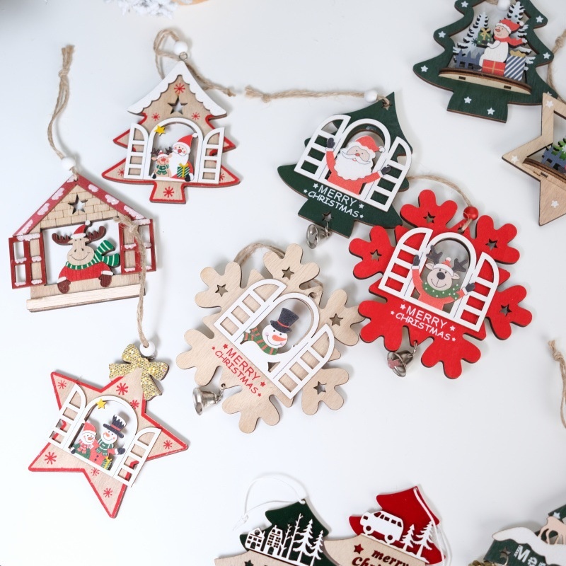 Christmas Multi-Layer Hollow Wooden Deer Snowman Ornament for Tree Decorations — image 1